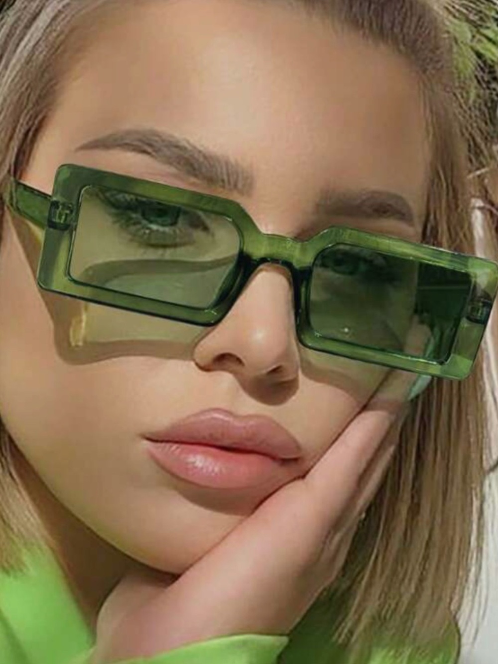 NWOT Green Rectangle Sunglasses Retro Y2K Fashion Statement Shades